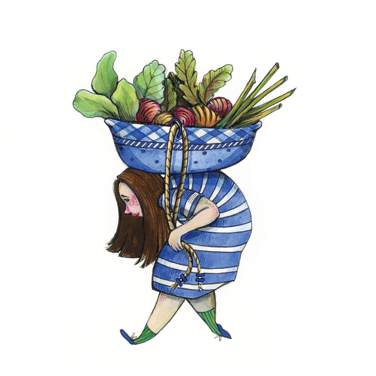 Girl with Veggie Bowl 8x8 art Print